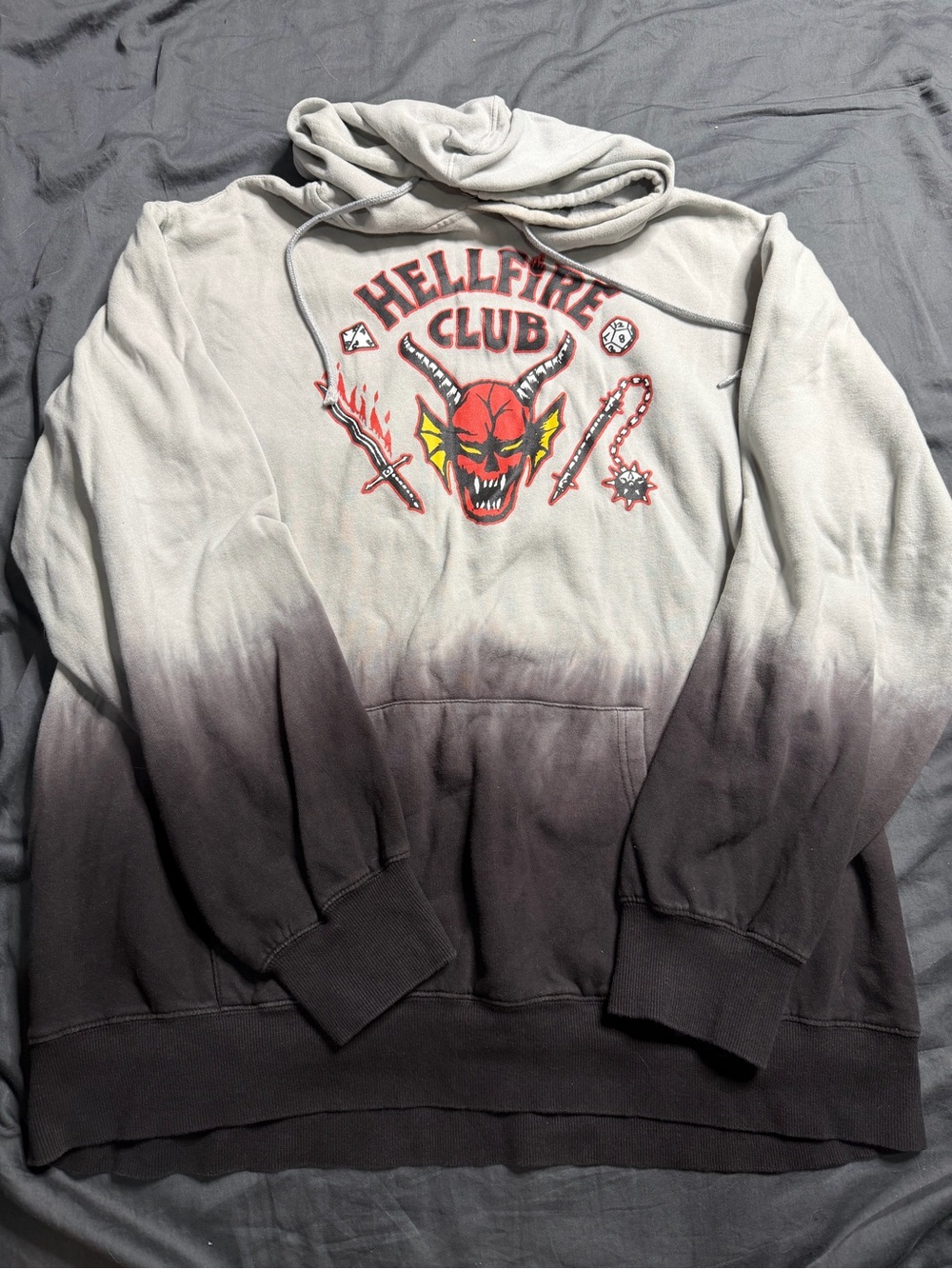 Hellfire Club Dip-Dye Graphic Hoodie - Gray/Black